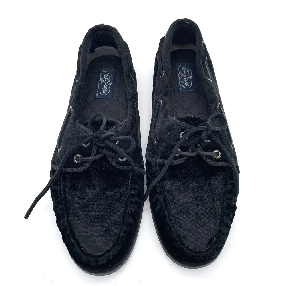 Sperry Top-Sider Original 2 Eye Black Velvet Boat Shoe Mens 10.5 Rare Moccasin